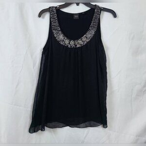 Black Saks 5TH‎ Avenue Black Chiffon Sleeveless Beaded Scoop Neck Blouse Size S
